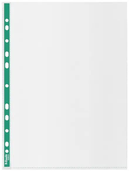 Esselte Green Spine Punched Pockets A4 Top Opening - Embossed. Pack 100