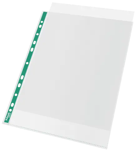 Esselte Green Spine Punched Pockets A4 Top Opening - Embossed. Pack 100