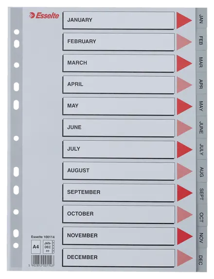 Γκρι πλαστικά διαχωριστικά, "JAN-DEC"