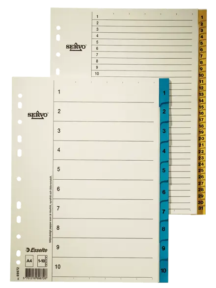 Register Esselte A4, karton Servo med faner i Mylar-plast