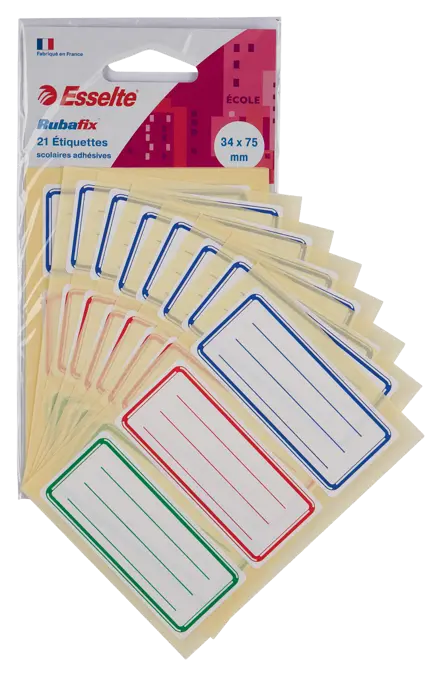 Étiquettes écolier Esselte Rubafix. 34*75mm x21. Etui de 21.