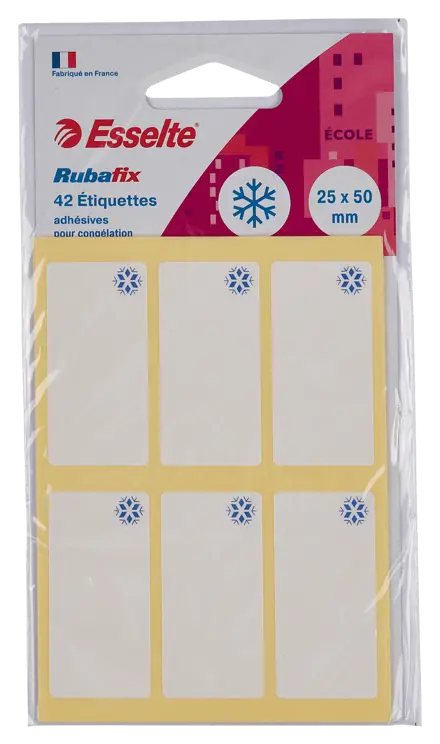 Étiquettes congélation Esselte Rubafix. 25 x 50 mm. Etui de 42.
