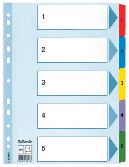 Esselte Index, Cardboard with Mylar reinforced tabs, A4