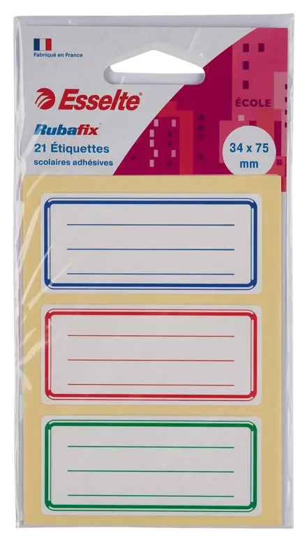 Étiquettes écolier Esselte Rubafix. 34*75mm x21. Etui de 21.