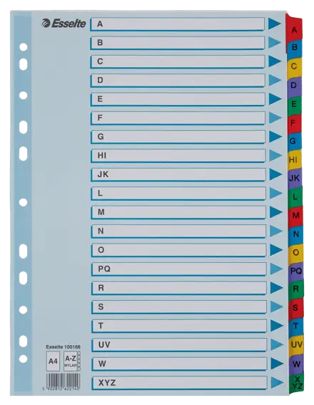 Índice Esselte, Cartão com abas reforçadas Mylar, A4