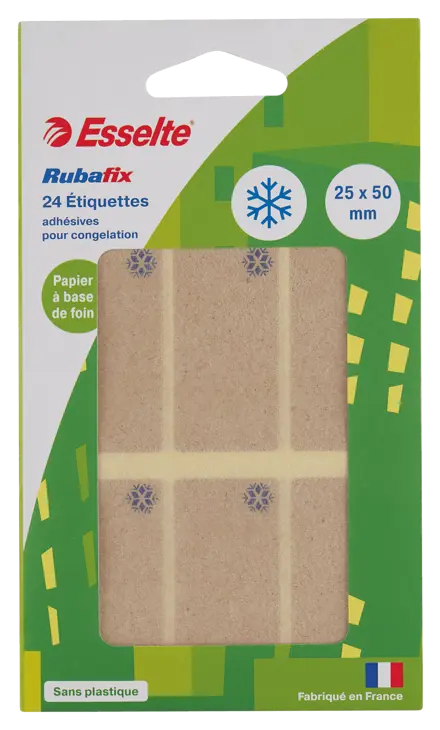 Étiquettes congélation à base de papier de foin Esselte Rubafix. 25 x 50 mm. Etui de 24 (sans plastique).