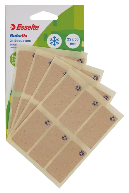 Étiquettes congélation à base de papier de foin Esselte Rubafix. 25 x 50 mm. Etui de 24 (sans plastique).