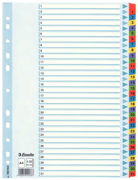 Esselte Index, Cardboard with Mylar reinforced tabs, A4