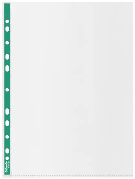 Esselte Green Spine A4 Punched Pockets Top Opening - Embossed. Pack 200