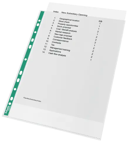 Esselte Green Spine A4 Punched Pockets Top Opening - Embossed. Pack 200