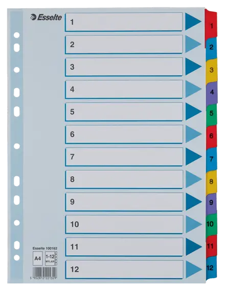 Intercalaires Esselte, carton, A4, 12 touches numériques renforcées