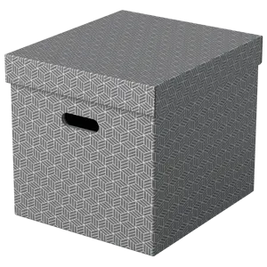 Esselte Home opbevaringsboks Cube, pakke med 3 - Sæt med tre store dekorative Cube opbevaringsbokse i pap til opbevaring af papirarbejde og større genstande i hjemmet. Opbevaringsboksen er hurtig og nem at samle.