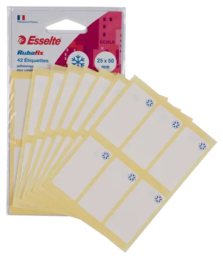 Étiquettes congélation Esselte Rubafix. 25 x 50 mm. Etui de 42.