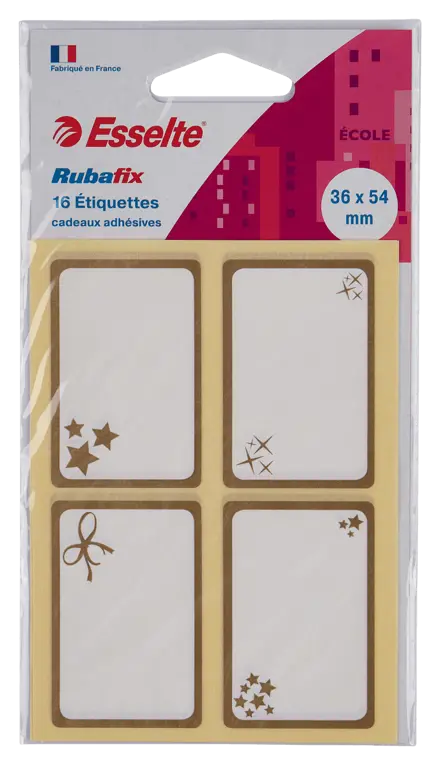 Étiquettes cadeaux Esselte Rubafix 36*54mm. Etui de 16.