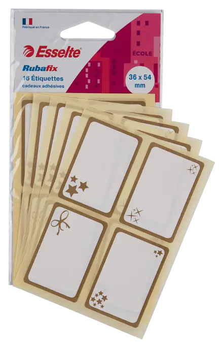 Étiquettes cadeaux Esselte Rubafix 36*54mm. Etui de 16.