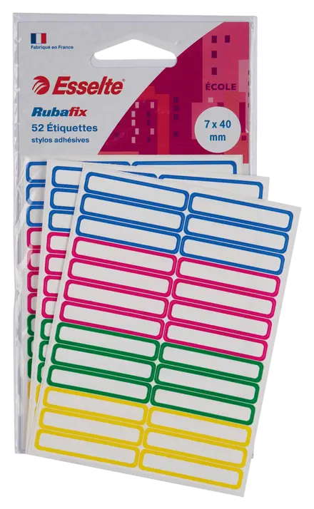 Étiquettes stylos Esselte Rubafix 7*40mm. Sachet de 52.