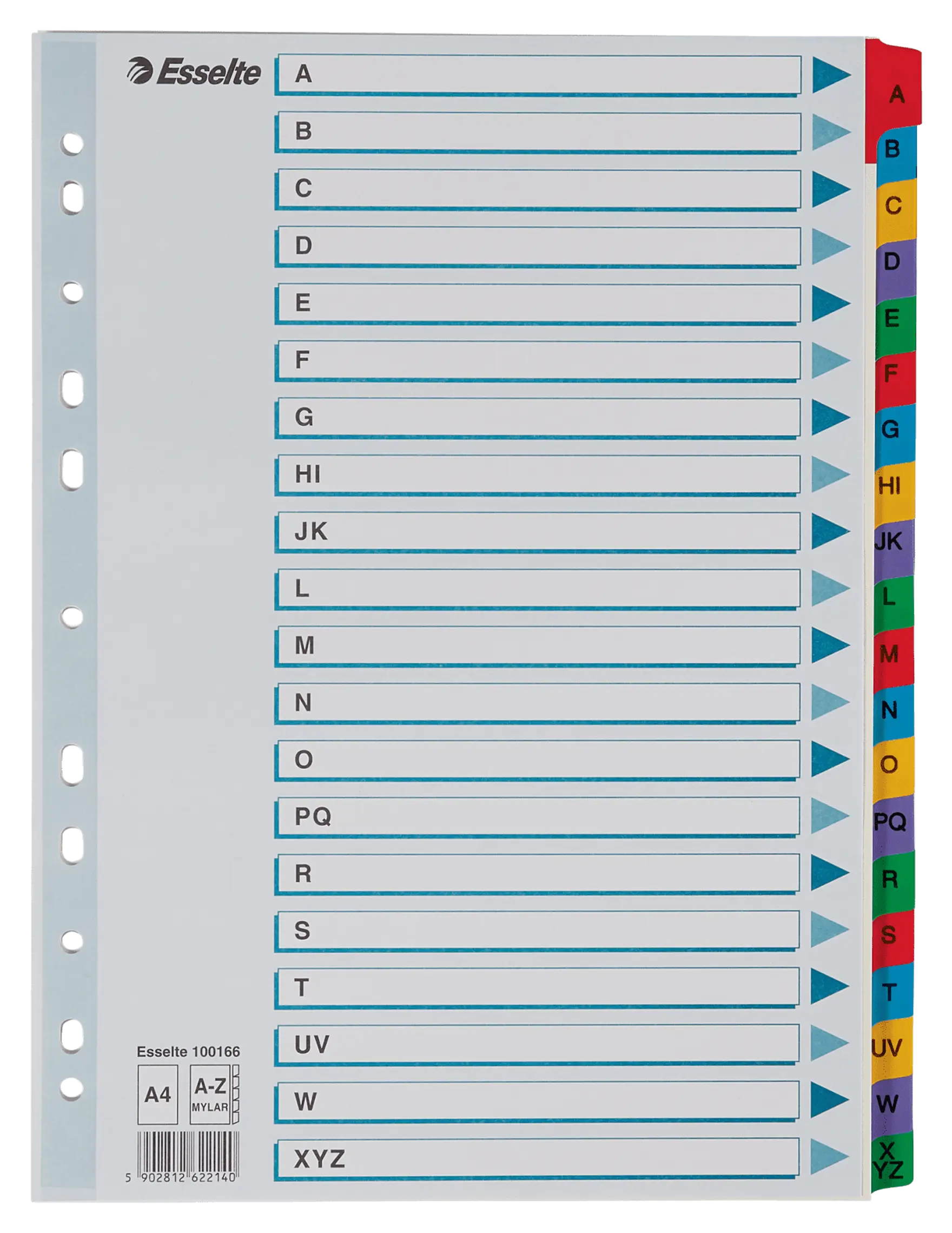 Esselte Index, Cardboard with Mylar reinforced tabs, A4 Indices