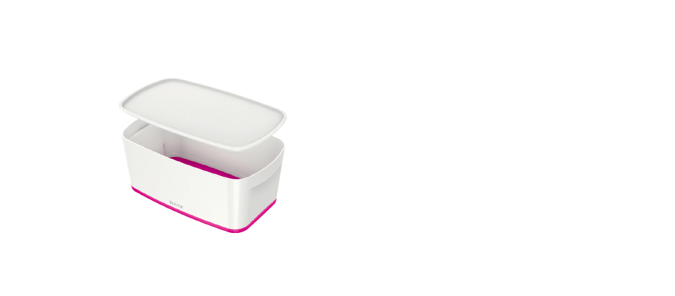 VOTRE CADEAU POUR L’ACHAT DE 10 CLASSEURS À LEVIER ESSELTE Recevez maintenant une boîte de rangement Leitz MyBox ®, petit format, d’une valeur de 15€, GRATUITE, pour l’achat de 10 classeurs à levier Esselte .
Choisissez la couleur qui complémente votre style. Opterez-vous pour rose, bleu, vert ou gris?
Tous vos objets seront pratiquement rangés dans une boîte de rangement design, qui mérite d’être vue. Participez maintenant!