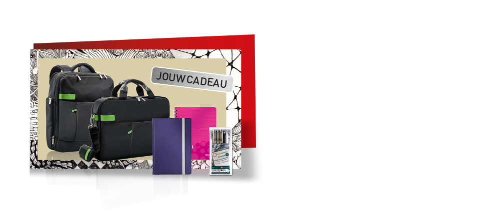VRAAG HIER JE CADEAU AAN!
1. Koop 10 of 70 Esselte Ordners.
2. Registreer je hier en kies je cadeau
3. Stuur een kopie van je aankoopfactuur op.
4. Esselte stuurt de cadeau(s) spoedig naar je toe Promotieperiode 01.10.16 - 31.03.17.
*OP=OP. *Alle Esselte nr. 1 Power ordners doen mee aan de actie. Klik hier voor de uitgebreide actievoorwaarden. 