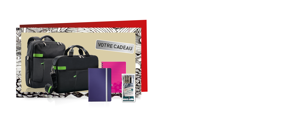 DEMANDEZ VOTRE CADEAU MAINTENANT ! 1. Achetez 10 ou 70 classeurs à levier Esselte.
2. Connectez-vous ici et choisissez votre cadeau.
3. Envoyez-nous votre preuve d’achat
4. Et recevez votre cadeau !
Période promotionnelle : 1er octobre 2016 au 31 mars 2017
* Dans la limite des stocks disponibles. Tous les classeurs à levier Esselte No.1 Power font partie de la campagne! Cliquez ici pour accéder aux termes & conditions. 